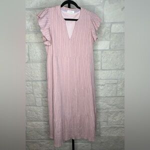 THML Pink  Garden Party Dress size Medium Tiered and Smocked